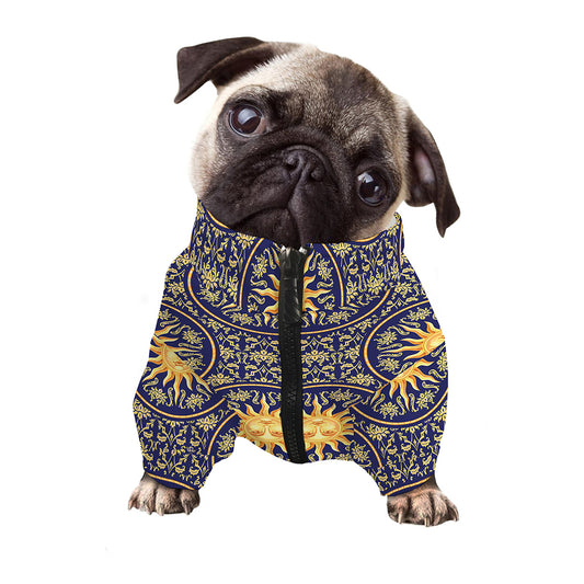 Blue And Gold Celestial Pattern Print Dog Zip Up Jacket