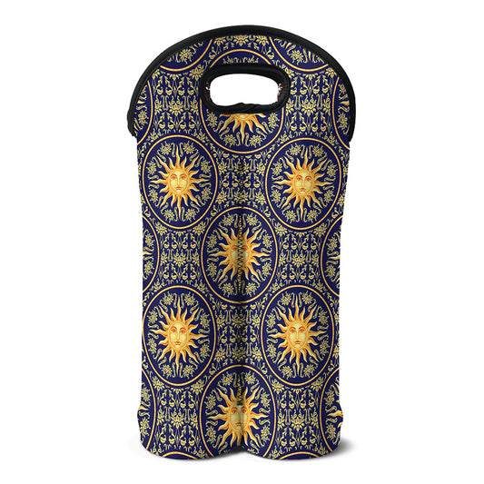 Blue And Gold Celestial Pattern Print Double Neoprene Wine Tote