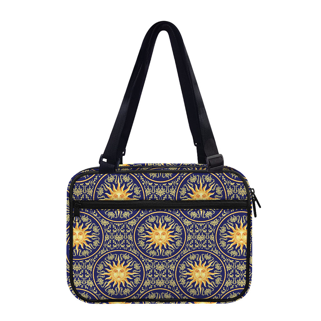 Blue And Gold Celestial Pattern Print Double Strap Bible Bag