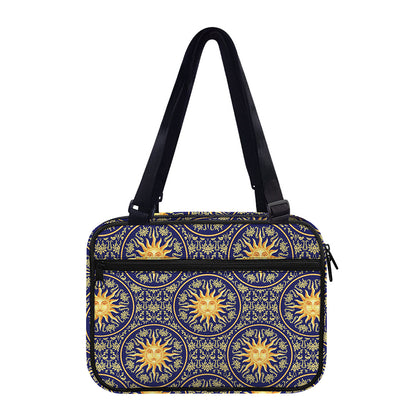 Blue And Gold Celestial Pattern Print Double Strap Bible Bag