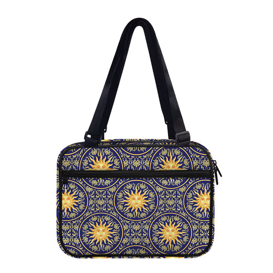 Blue And Gold Celestial Pattern Print Double Strap Bible Bag