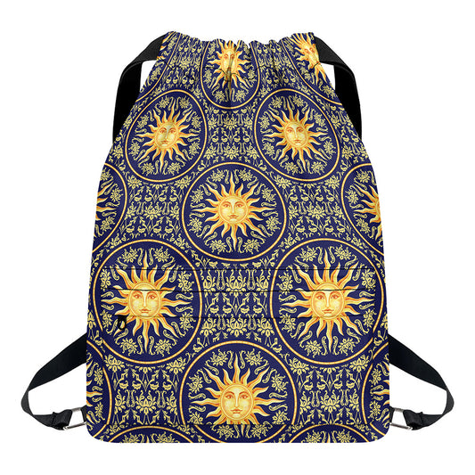 Blue And Gold Celestial Pattern Print Drawstring Backpack