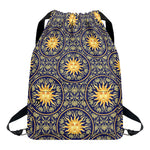 Blue And Gold Celestial Pattern Print Drawstring Backpack