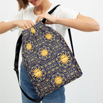 Blue And Gold Celestial Pattern Print Drawstring Backpack