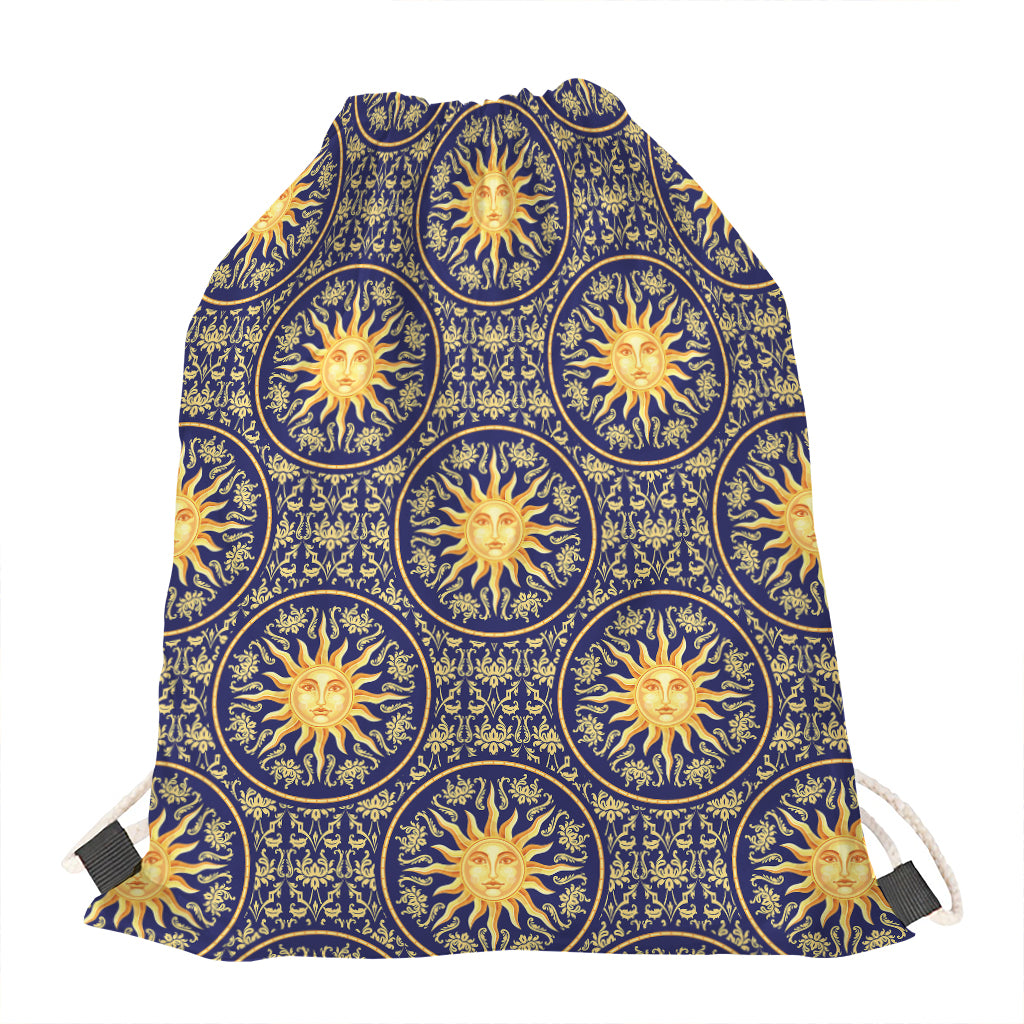 Blue And Gold Celestial Pattern Print Drawstring Bag
