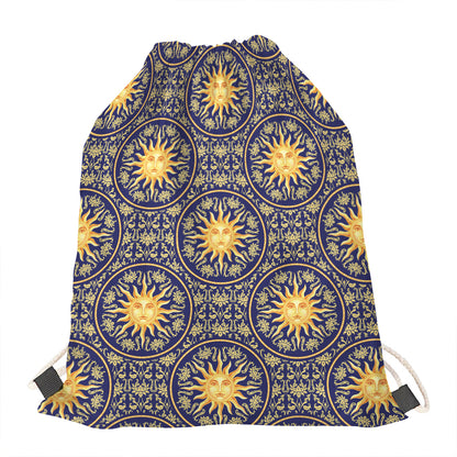 Blue And Gold Celestial Pattern Print Drawstring Bag