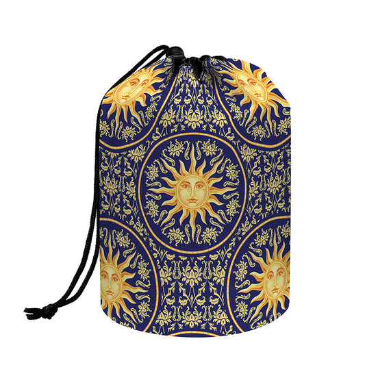 Blue And Gold Celestial Pattern Print Drawstring Makeup Bag