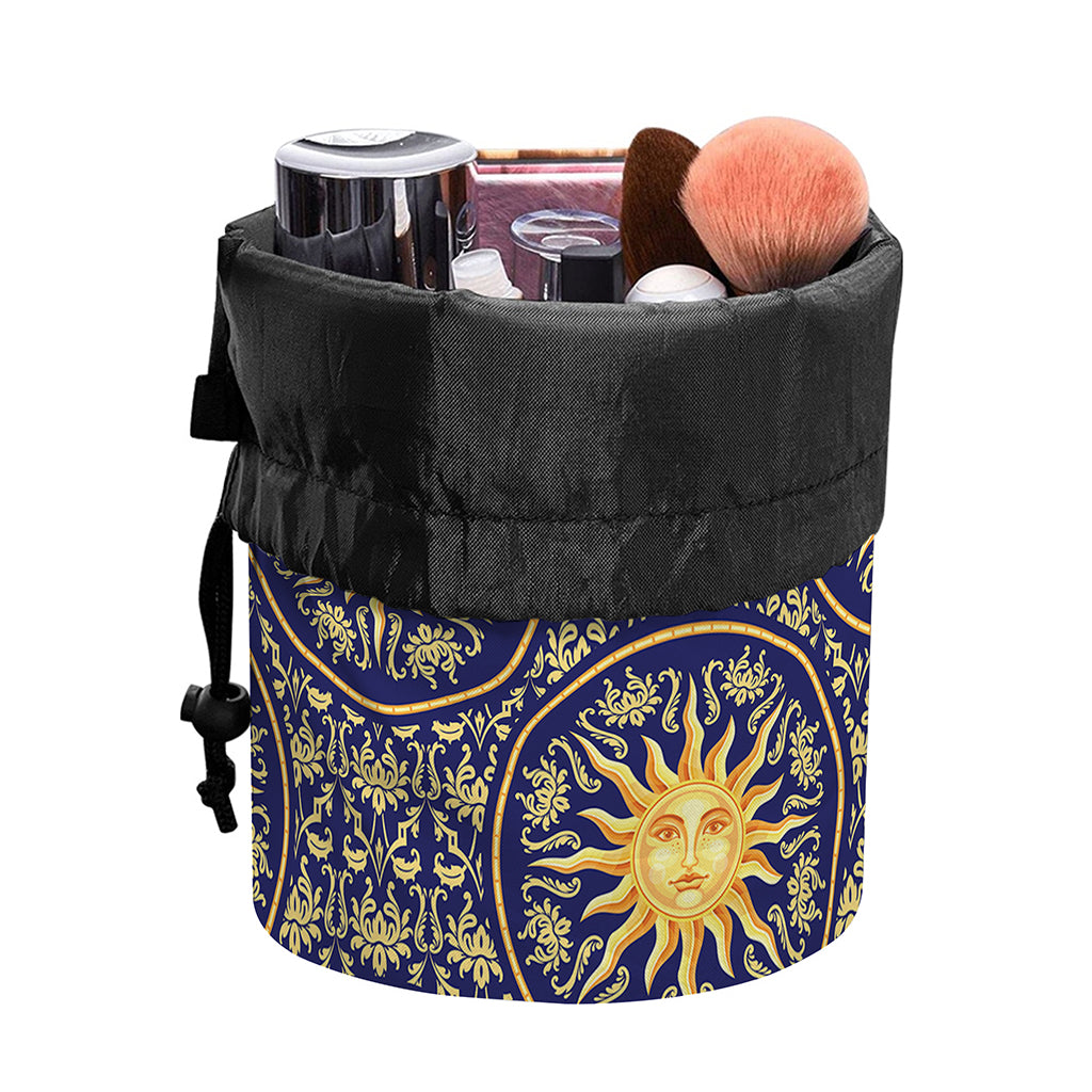 Blue And Gold Celestial Pattern Print Drawstring Makeup Bag