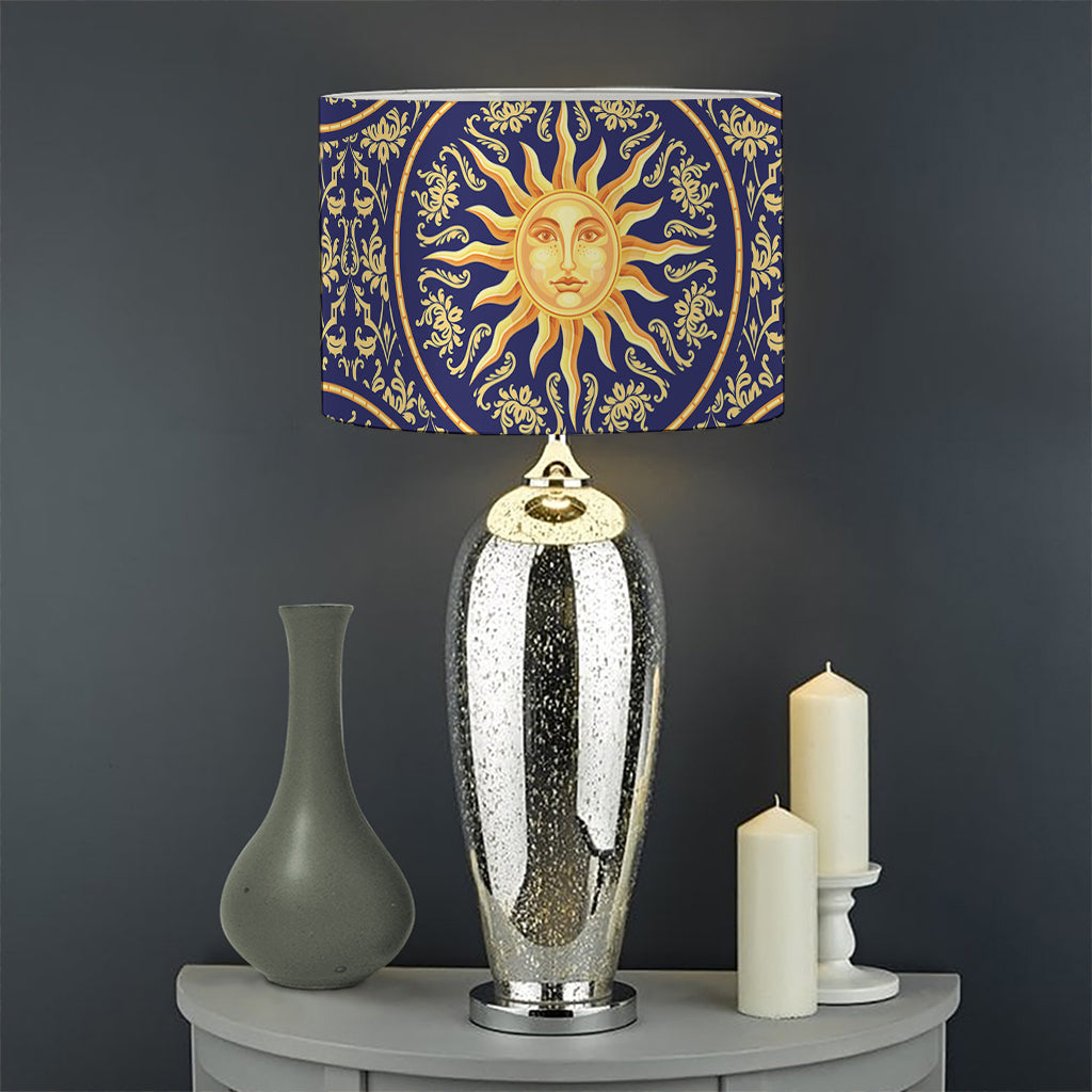 Blue And Gold Celestial Pattern Print Drum Lamp Shade