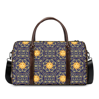 Blue And Gold Celestial Pattern Print Duffle Bag