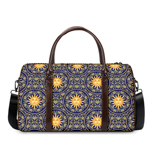 Blue And Gold Celestial Pattern Print Duffle Bag