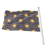 Blue And Gold Celestial Pattern Print Flag