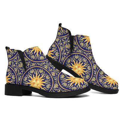 Blue And Gold Celestial Pattern Print Flat Ankle Boots