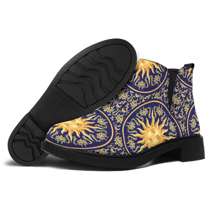 Blue And Gold Celestial Pattern Print Flat Ankle Boots