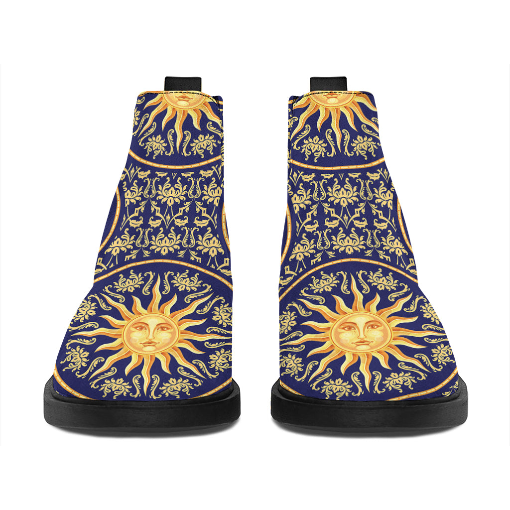Blue And Gold Celestial Pattern Print Flat Ankle Boots