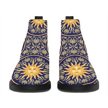 Blue And Gold Celestial Pattern Print Flat Ankle Boots