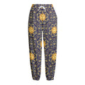 Blue And Gold Celestial Pattern Print Fleece Lined Knit Pants