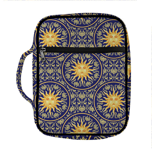 Blue And Gold Celestial Pattern Print Front Pocket Bible Bag