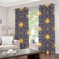 Blue And Gold Celestial Pattern Print Grommet Curtains