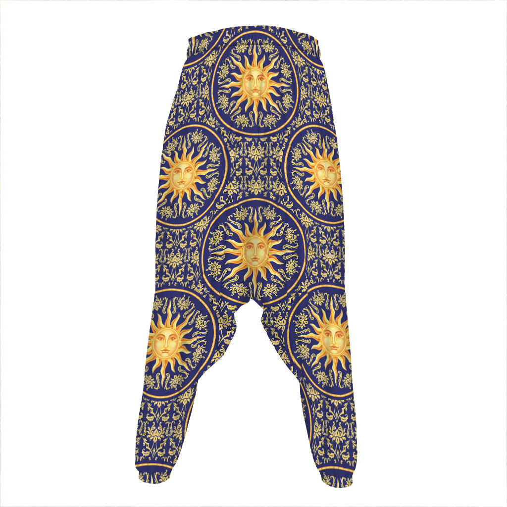 Blue And Gold Celestial Pattern Print Hammer Pants