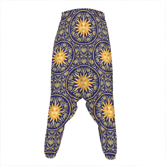Blue And Gold Celestial Pattern Print Hammer Pants