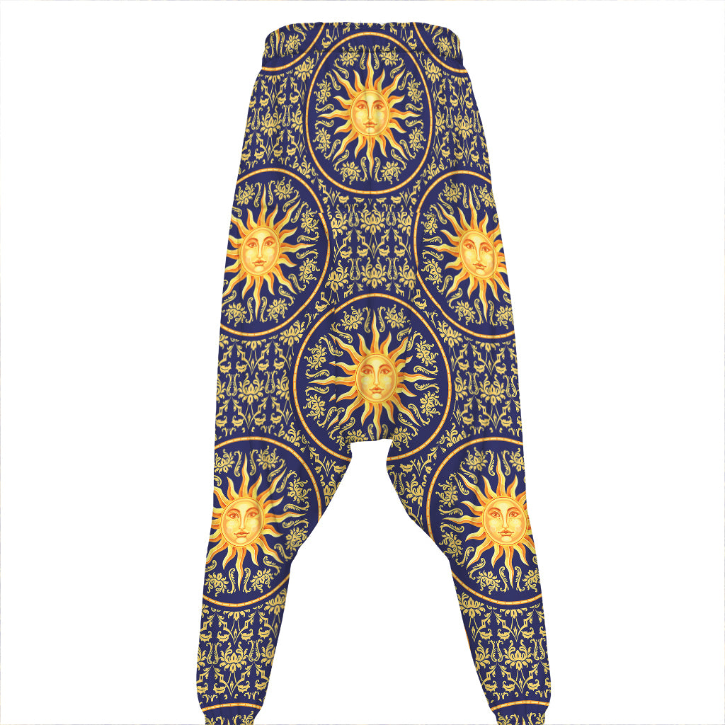 Blue And Gold Celestial Pattern Print Hammer Pants
