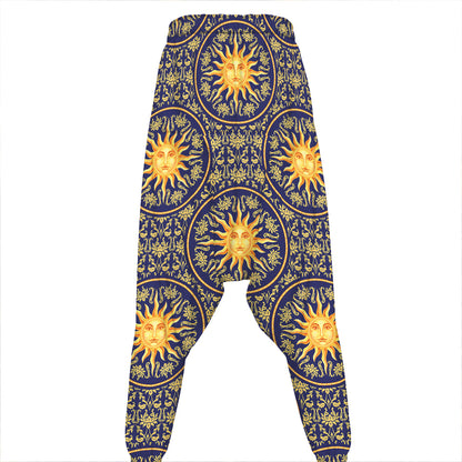 Blue And Gold Celestial Pattern Print Hammer Pants