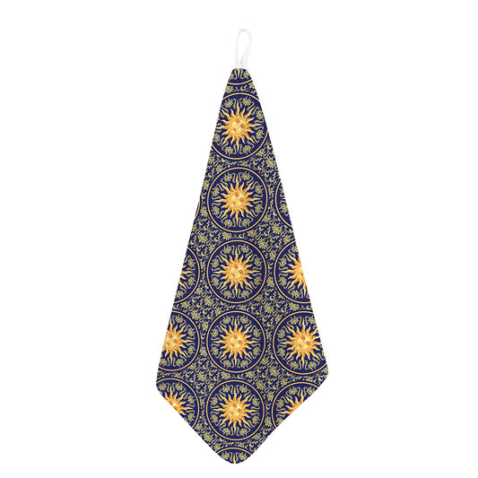 Blue And Gold Celestial Pattern Print Hand Towel
