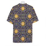 Blue And Gold Celestial Pattern Print Hawaiian Shirt