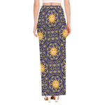 Blue And Gold Celestial Pattern Print High Slit Maxi Skirt