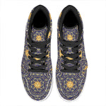 Blue And Gold Celestial Pattern Print High Top Leather Sneakers