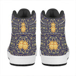 Blue And Gold Celestial Pattern Print High Top Leather Sneakers