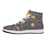 Blue And Gold Celestial Pattern Print High Top Leather Sneakers