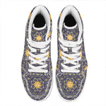 Blue And Gold Celestial Pattern Print High Top Leather Sneakers
