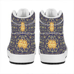 Blue And Gold Celestial Pattern Print High Top Leather Sneakers