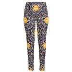 Blue And Gold Celestial Pattern Print High-Waisted Pocket Leggings