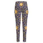 Blue And Gold Celestial Pattern Print High-Waisted Pocket Leggings