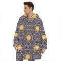 Blue And Gold Celestial Pattern Print Hoodie Blanket
