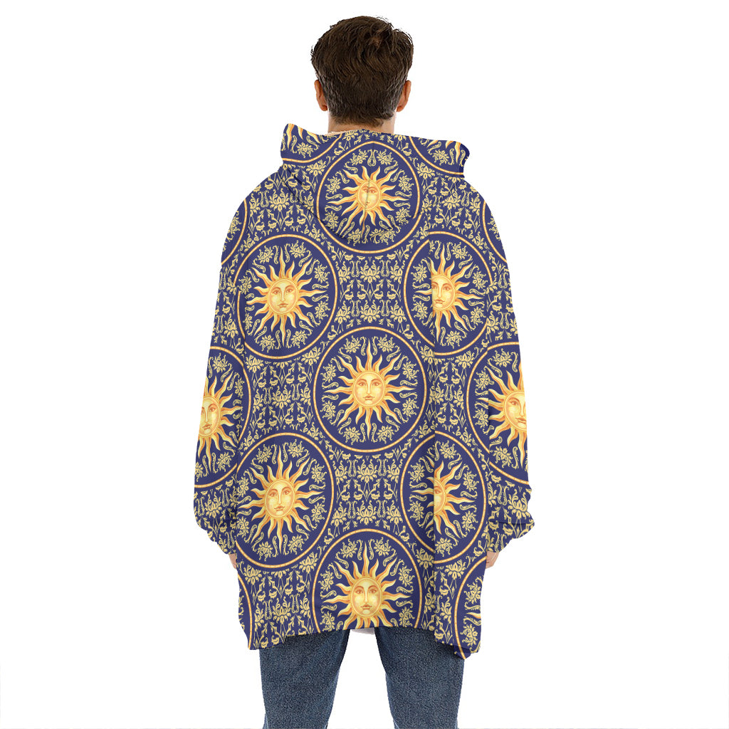 Blue And Gold Celestial Pattern Print Hoodie Blanket