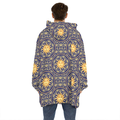 Blue And Gold Celestial Pattern Print Hoodie Blanket