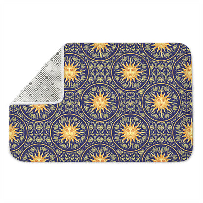 Blue And Gold Celestial Pattern Print Indoor Door Mat