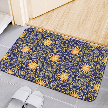 Blue And Gold Celestial Pattern Print Indoor Door Mat
