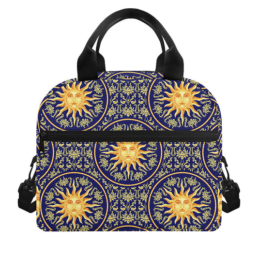 Blue And Gold Celestial Pattern Print Insulated Lunch Bag
