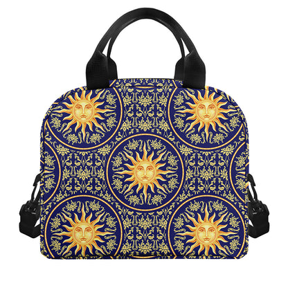 Blue And Gold Celestial Pattern Print Insulated Lunch Bag
