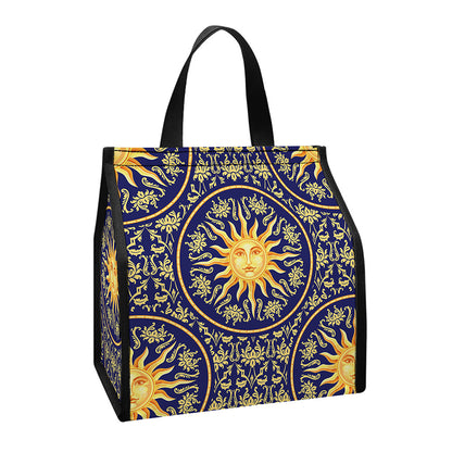 Blue And Gold Celestial Pattern Print Insulated Lunch Tote