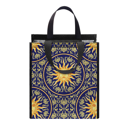 Blue And Gold Celestial Pattern Print Insulated Lunch Tote