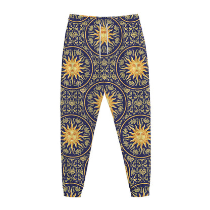 Blue And Gold Celestial Pattern Print Jogger Pants