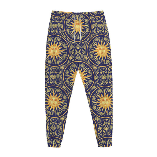 Blue And Gold Celestial Pattern Print Jogger Pants