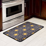 Blue And Gold Celestial Pattern Print Kitchen Mat