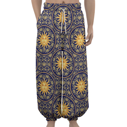 Blue And Gold Celestial Pattern Print Lantern Pants